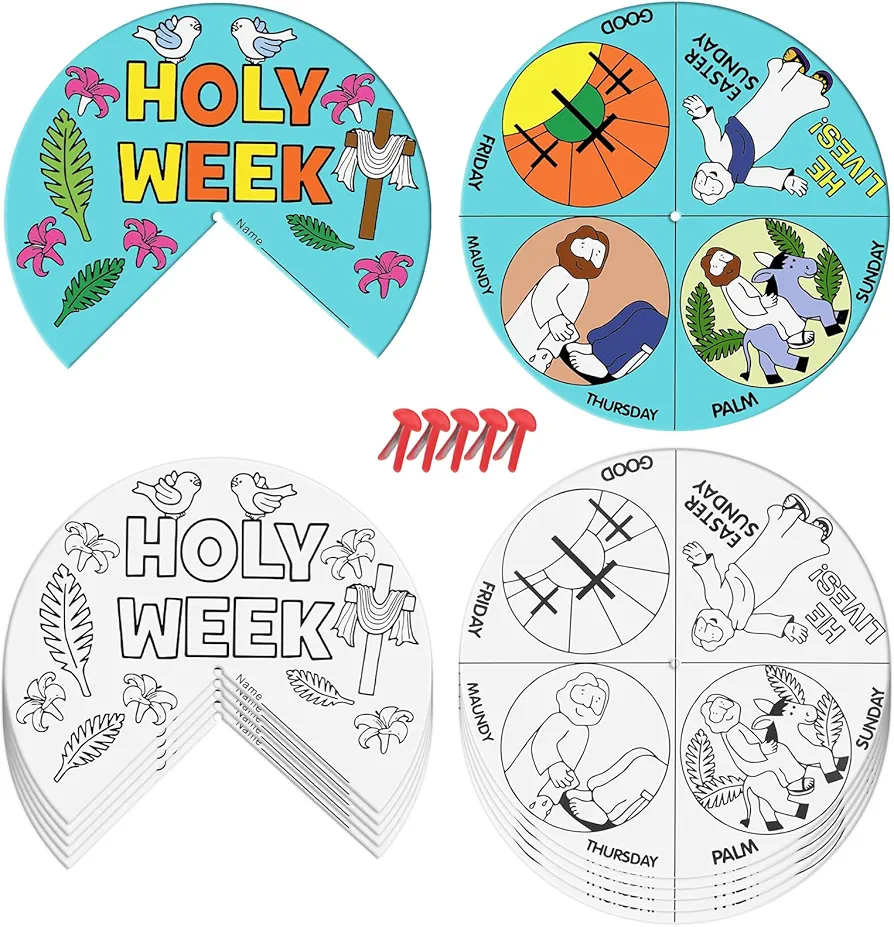 36 Sets Color Your Own Holy Week Wheel, DIY Religious Easter Crafts Kit for Kids Holy Week Color Crafts for Kids Easter Sunday School Classroom Activities