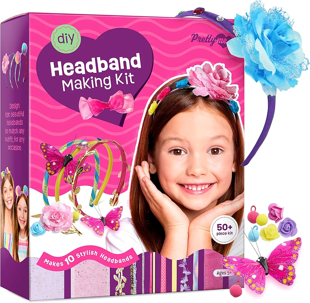 Headband Making Kit for Girls - Make Your Own Fashion Headbands for Kids - DIY Hair Accessories Set - Arts & Crafts Easter Gift for Ages 5-12 Year Old Girl - Little Children's Art & Craft Gifts