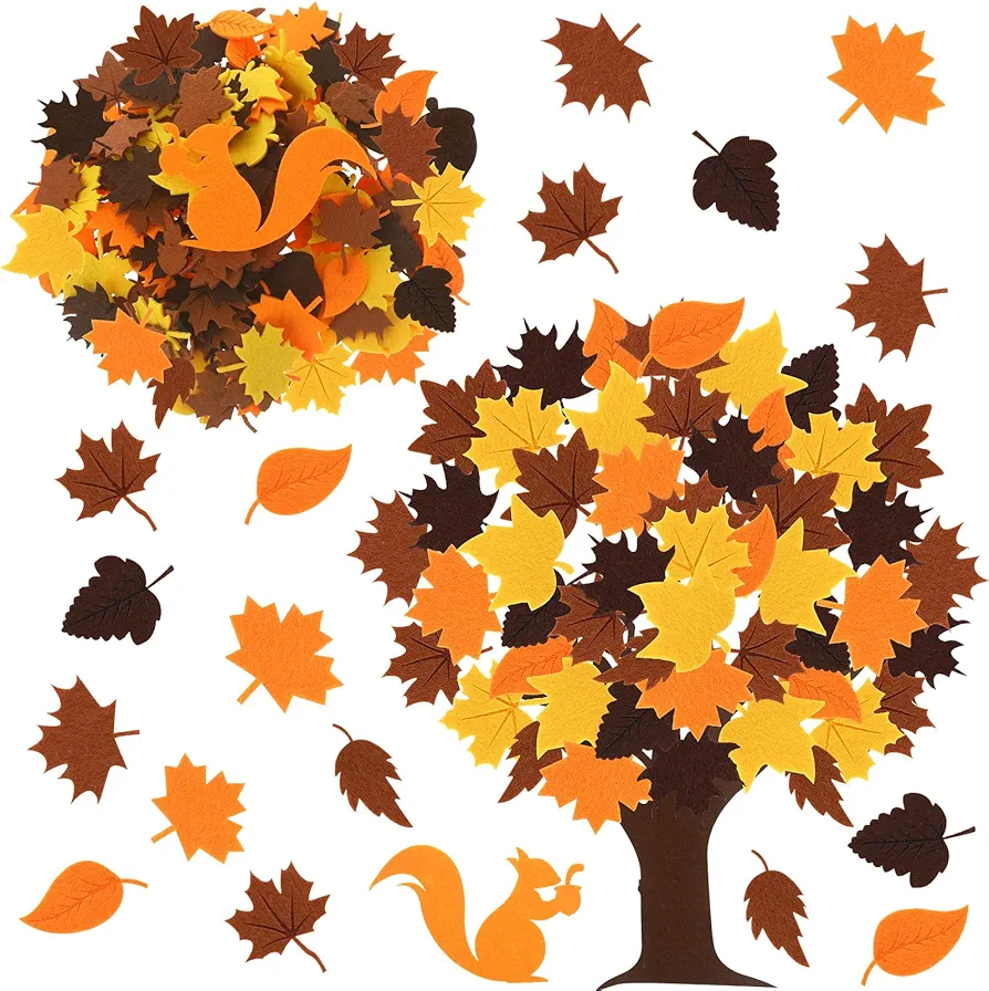 150 Pcs Felt Fall Leaves Autumn Thanks Craft Kit Thanksgiving Felt Fall Maple Leaves DIY Bulletin Board Set for Crafts Detachable Autumn Leaf Ornaments for Family Art Activity Kids(Fun Style)