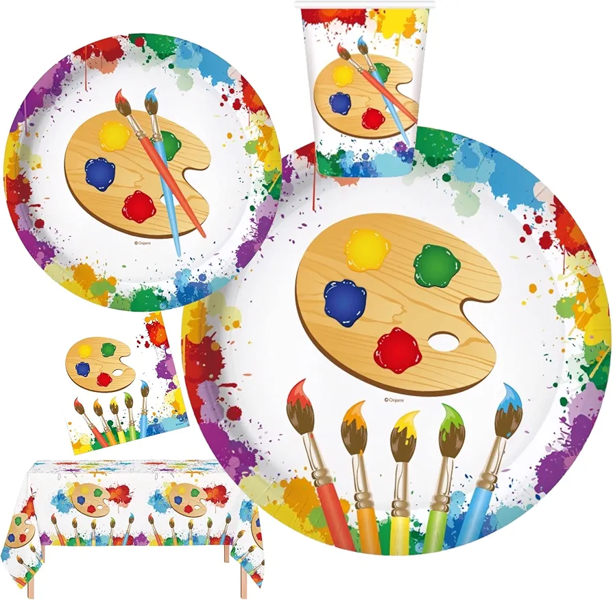 Serves 24 Art Birthday Party Supplies Includes Plates,Napkins,Table Covers, Ideal for Art Party Birthday Theme Party Decor