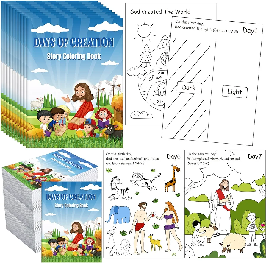 30 Pcs Christian Bible Coloring Books for Boys Girls The Story of Creation Study Theme DIY Art Religious Mini Coloring Books for Boys Girls Goodie Bag Gift Filler Party Supplies