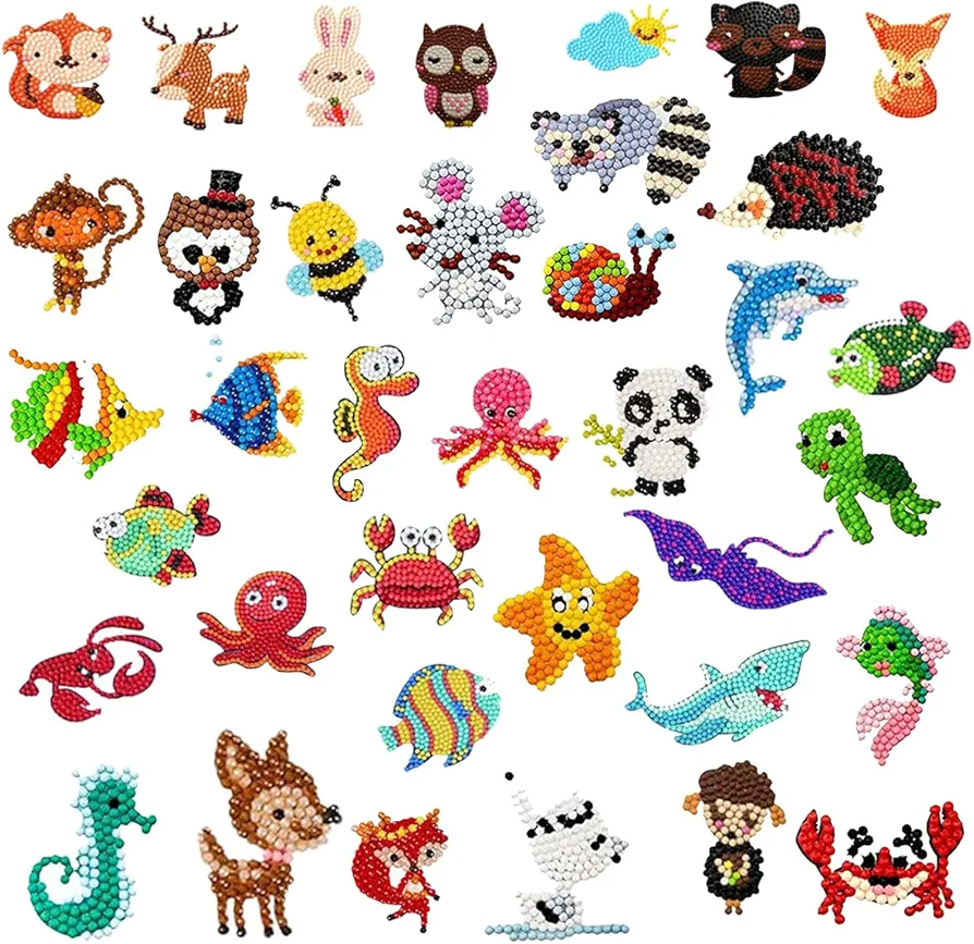 82 Pcs Diamond Art Stickers Kits for Kids and Adult 5D Animal DIY Diamonds Paint by Numbers Art Handmade Craft for Beginners Cute Animal & Sea World Mosaic Stickers Gift for Children Boys Girls
