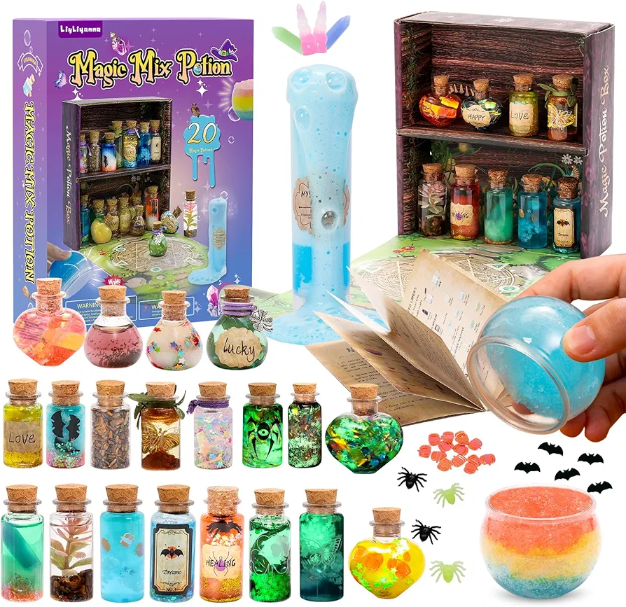 Magic Mystery Potion Kits for Kids, Mix 20 Magic Wizard Potion Bottles Halloween Decorations, Mixing Cauldron Solid Potion Magic Layer, Craft Toys for Boys and Girls Age 6 7 8 9 10+