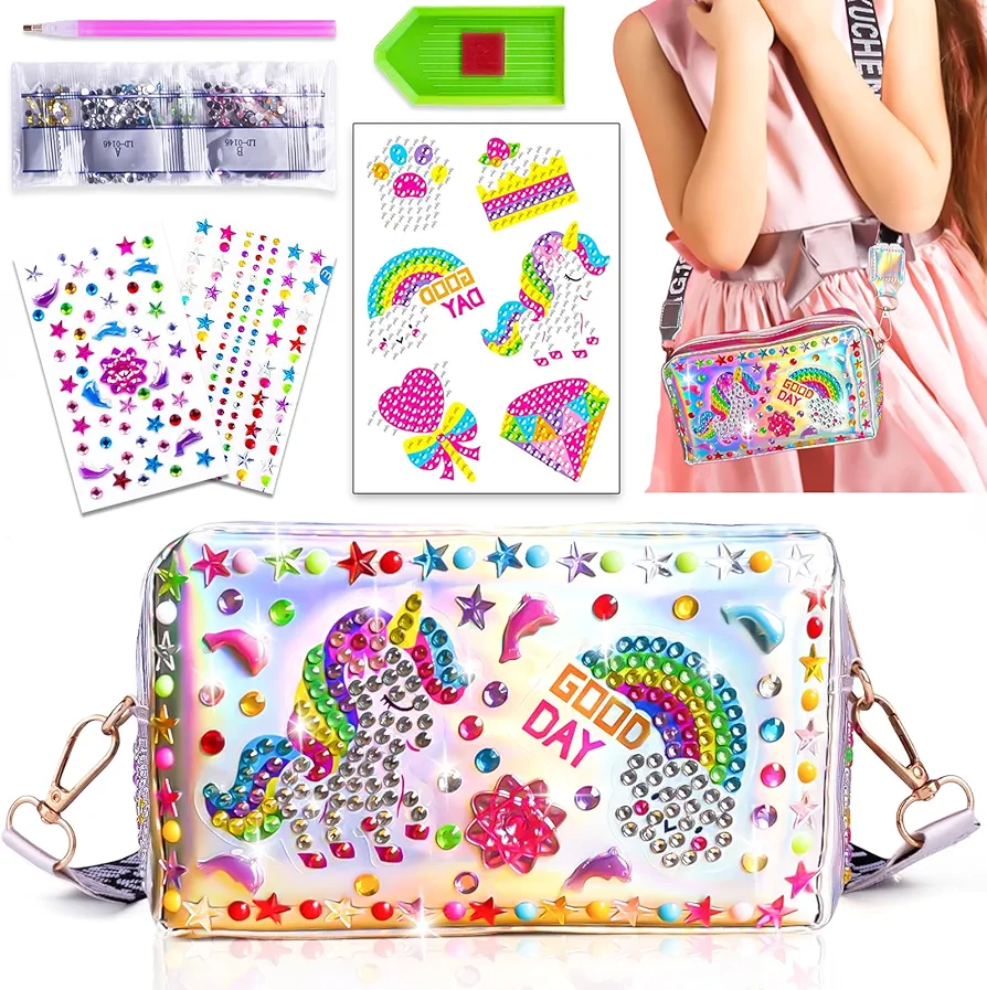 Intever Decorate Your Own Crossbody Shoulder Bag Kits for Girls Age 4-6-8-10, Unicorn Painting Crafts Coin Purse, Fun Arts and Crafts Gifts Toys for Girls Birthday Christmas
