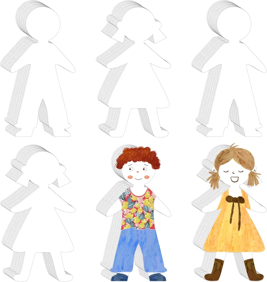 Seajan 120 Pcs Blank Paper Cutouts Paper Doll Kids Shaped Papers Multicultural Construction People Cutouts for Kids DIY Craft Art Project School Classroom Party Banner DIY Decoration, 5.9 x 8.7 Inches