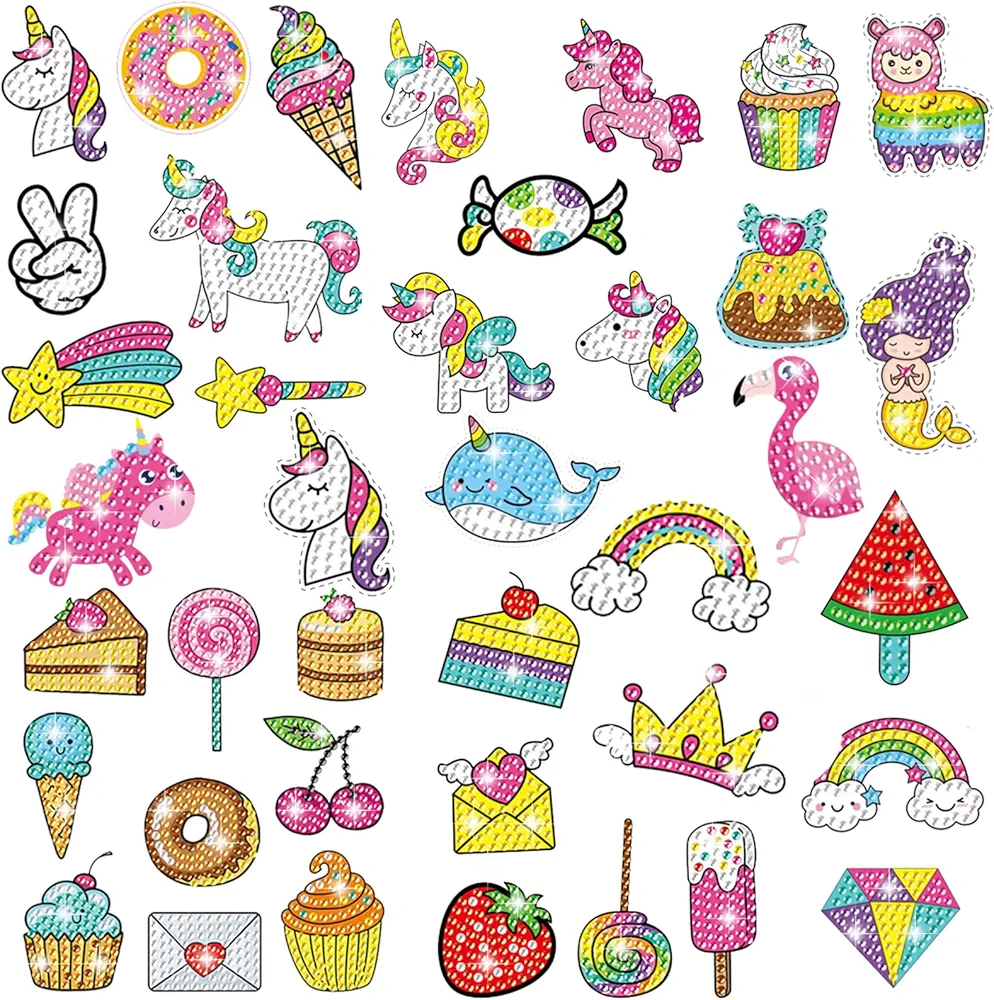 MEIEST 5D Diamond Art Painting Stickers Kits for Kids and Adult Beginners,Fun DIY Unicorn and Ice-Cream Mosaic Stickers by Numbers Kits,Creative Arts and Crafts Set and Handmade Gift