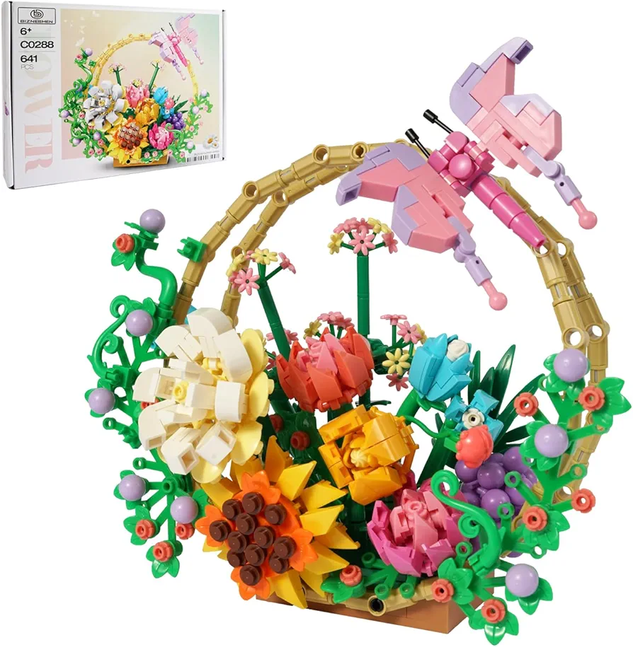 BIZNESMEN 641 PCS Flower Block Set for Girls 6+, Adult Flower Centrepiece Decorative Blocks for Tabletop or Wall Decorations Plant Series Craft Set, Ideal for Parties, Holidays and Birthdays!
