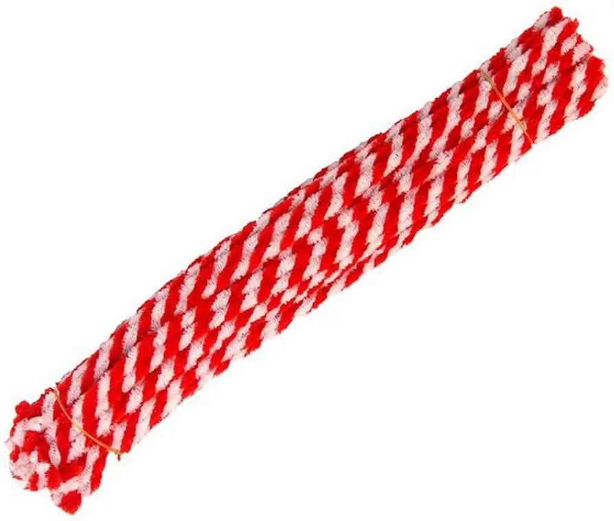 50 pcs 29.5cm(11.6inch) Christmas Striped Chenille Stem,Pipe Cleaners Tinsel Chenille Stems for Creative Craft DIY Art Supplies Retro Christmas Candy Cane Crafting Projects