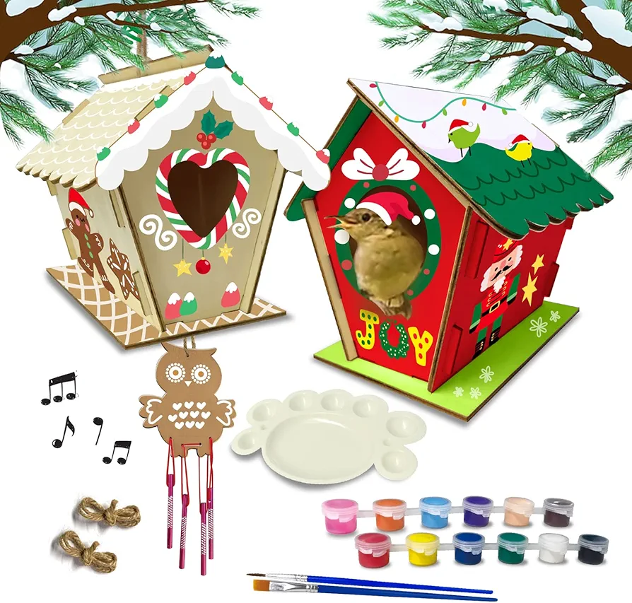 Craft Spot! Bird House Kit for Kids, Christmas Bird House Sets to Build, DIY Wooden Birdhouse for Outdoor, Kids Crafts Wood Arts and Crafts for Kids Ages 3+