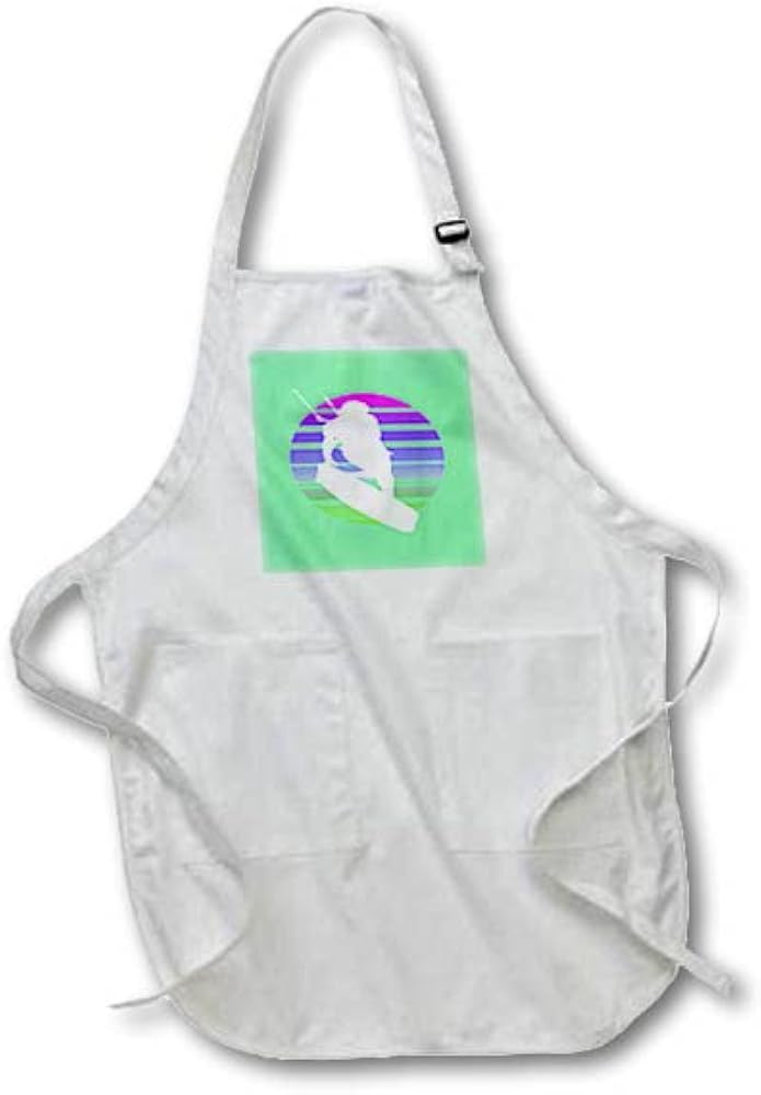 BLACK Full Length Apron with Pockets 22w x 30l - Kitesurfers Freestyle Kite White Silhouette Retro Sunset Vector Art - Kitesurfer Silhouette
