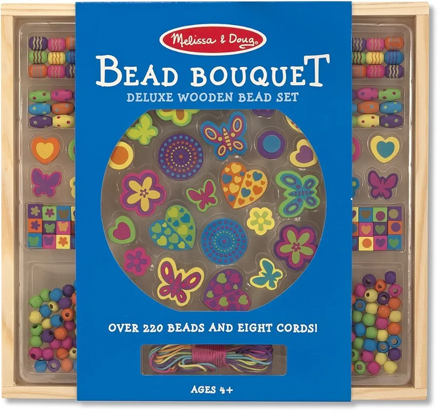 Melissa & Doug Wooden Deluxe Bead Accessory Creation Set & 1 Scratch Art Mini-Pad Bundle (04169)