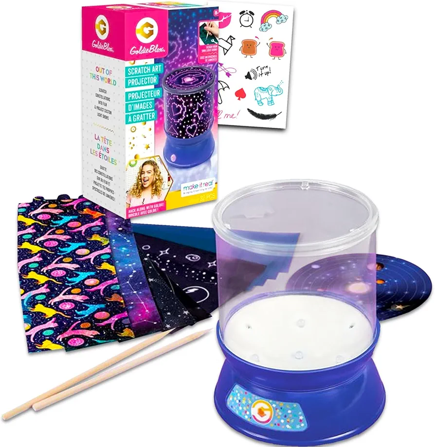 Make It Real - DIY Scratch Art Starlight Projector for Kids - Bundle with Projector, Colored Films, Stencil sheet, Stickers, Wooden Stylus & More | STEM Toys, Girl Stem Projects for Kids Ages 8-12