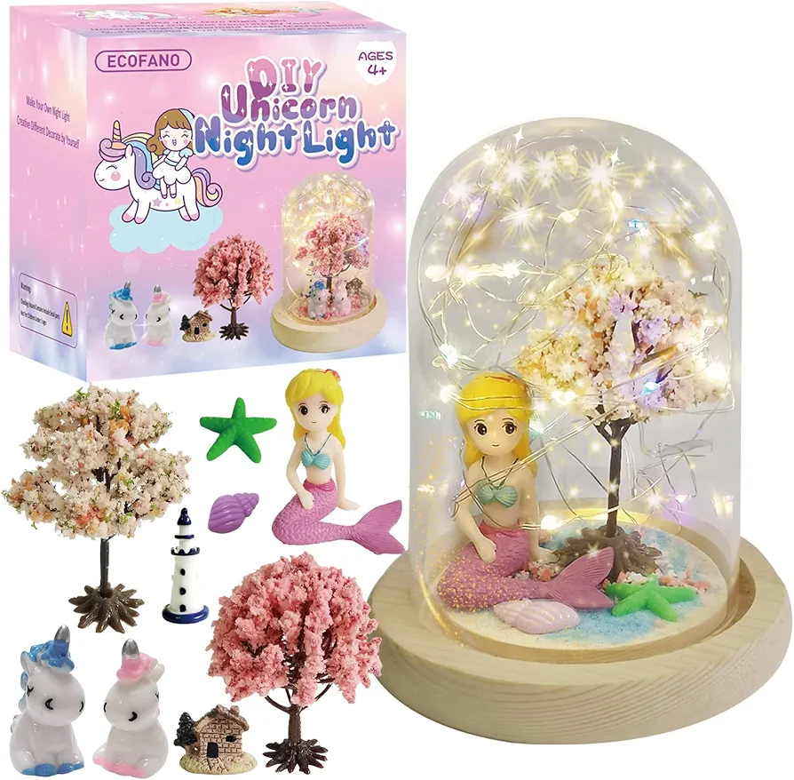ECOFANO Make Your Own Mermaids Unicorn Night Light Girls Crafts-Unicorn Mermaid Girls Toys, DIY Unicorn Mermaid Gifts for Girls, Kids Arts Crafts Kit Gifts for 5 6 7 8 Years Old Girls