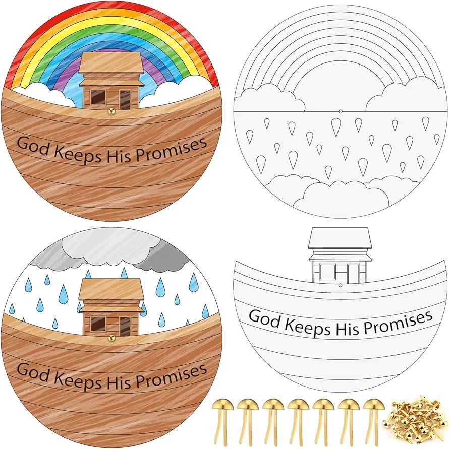 Dispowreath 24 Sets Color Your Own God Keeps His Promises Wheel, Make 24 Noah's Ark Bible Craft Religious Activity Kit Christian Crafts for Home Supplies