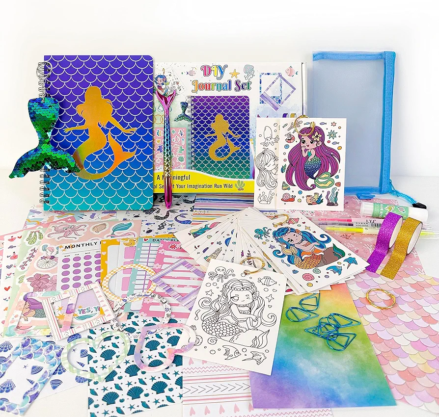 DIY Journal Kit for Girls 8-12, Great Gift for Girl 8-14, Cool Birthday Gifts Ideas for Kids Ages 6-8, 8-10, 9-12, 10-12 Years Old - Fun, Cute Art Crafts Stuff for Teens, Scrapbook Diary Supplies Set