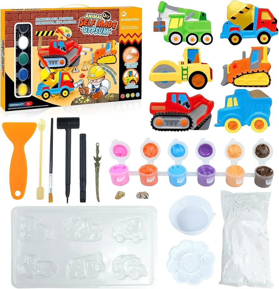 CORPER TOYS DIY Gypsum Painting kit with Engineering Vehicle Set Models,Excavation Tools for Kids Art and Crafts Supplies Party Favors Activities Gift for Birthday Easter