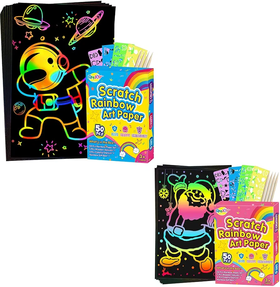 RMJOY Art-Craft Scratch Paper Gifts: Rainbow Magic Art Drawing Pads Art Supplies Set for Kids Teen 4-12 Years Old Preschool Girl Toy Game Gift for Birthday Party Favor|Coloring Fun|DIY Project