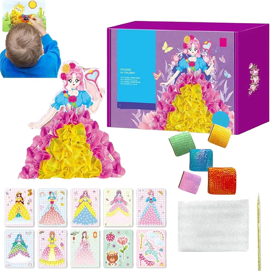 MGSTN Starhelio Fabric Art, 2024 New Fabric Art Frenzy for Kids, Poke Art Kits for Kids, Enchanted Fabric Art Set Crafts, DIY Creative Puzzle Puncture Painting (Princess Party)
