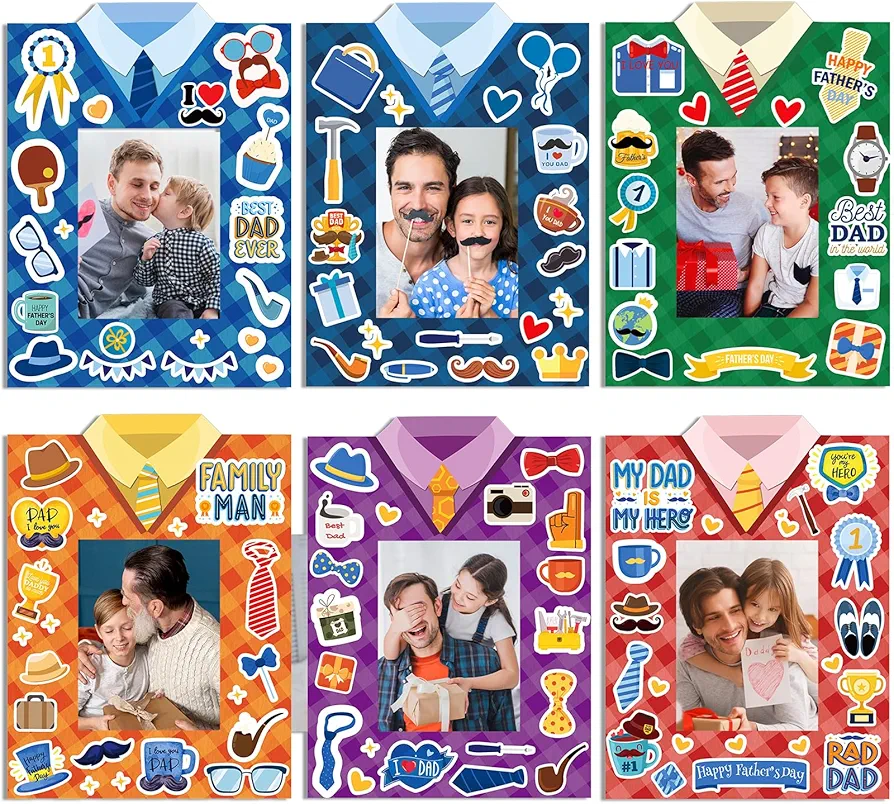 Hayux Father's Day DIY Craft Kits for Kids 24 Packs DIY Father's Day Shirt Photo Frames Set with Stickers Paper Picture Frames Happy Father's Day Gifts Craft for Art Class Activities Party Decor