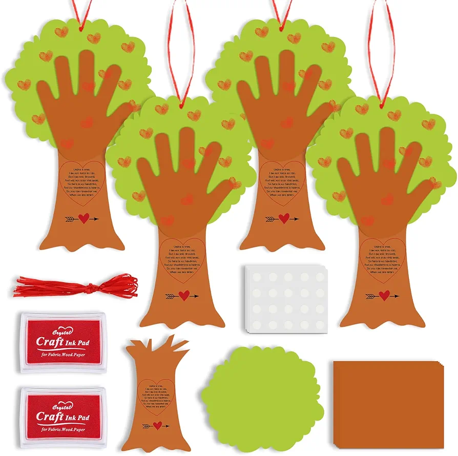 Geyee 32 Sets Valentine's Day Crafts Kits for Kids Valentine Tree Thumbprint Sign Make Your Own DIY Poem Craft for Toddlers Art Project Valentine's Day Sunday School Classroom Fun Activities