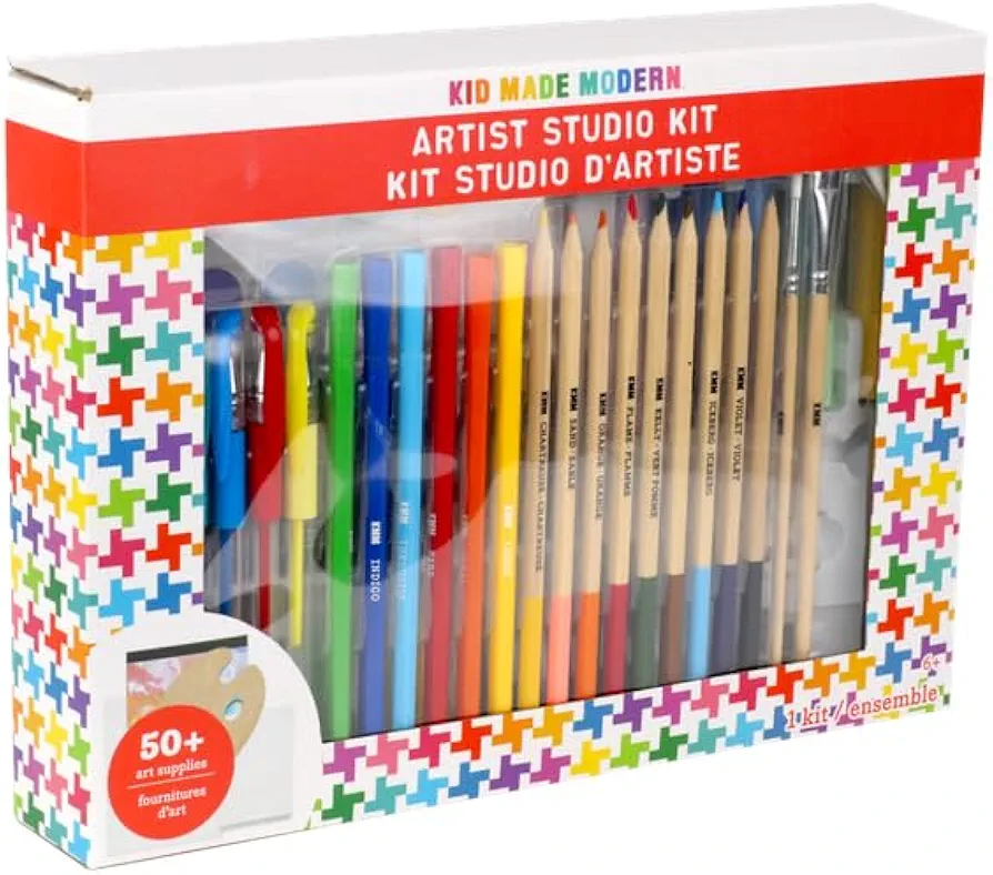 Kid Made Modern Artist Studio Kit & Travel Art Supplies Set for Ages 5 6 7 8 9 10 11 12+ w/Paper Pads, Colored Pencils, Markers, Watercolor & 50+ Pcs