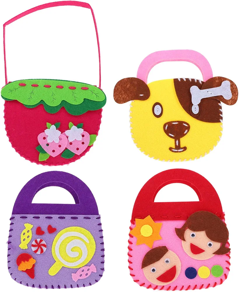 4 Sets Learn to Sew Your Own Purses, Sewing Kit for Girls Craft Gifts DIY Sewing Craft Supplies for