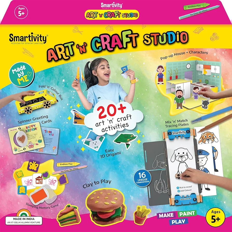 Smartivity 20 in 1 Art and Craft Kit I Birthday Gift for 5,6,7,8,9 Year Old Girls & Boys I Clay, Stamp, Tracing, 3D House, Origami & Many More I Toys for Kids Age 5,6,7,8,9