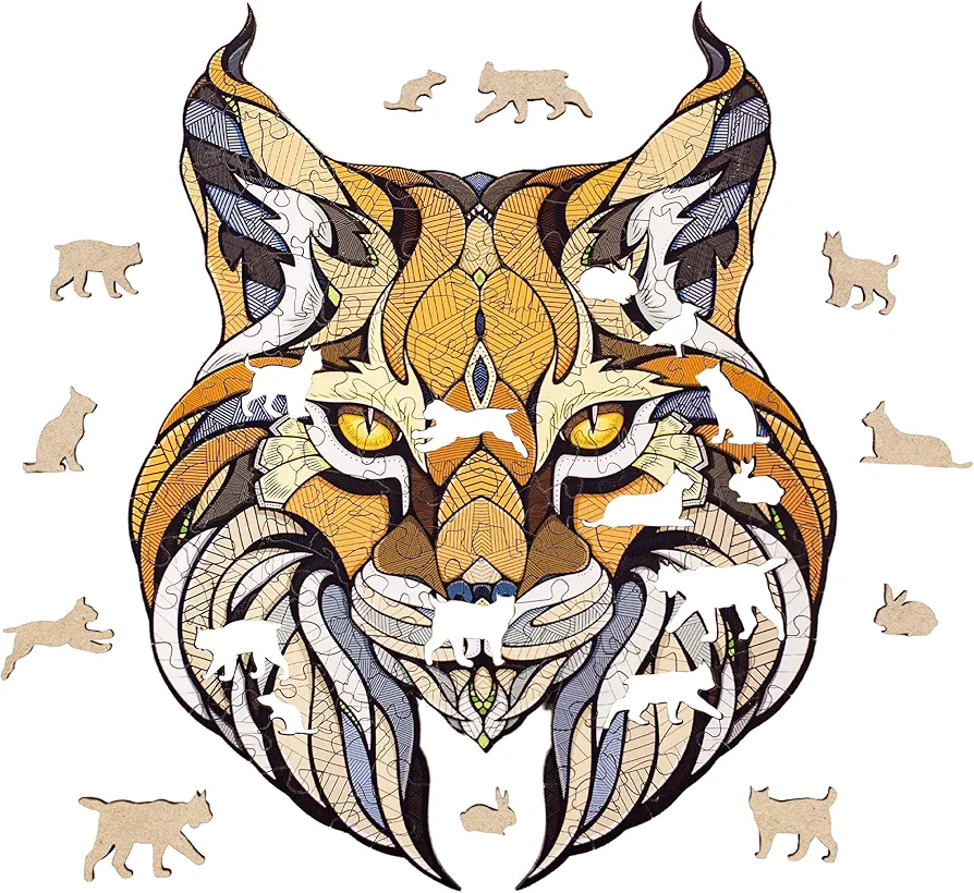 EWA Eco Wood Art 3D Lynx Puzzle – Intricate Wooden Craft Kit – Sustainable DIY Assembly Model for Adults