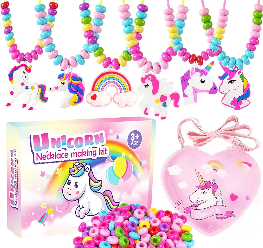 Jewelry Making Kit for Girls Unicorn Mermaid Charm Necklace Making Supplies Beads Set Birthday Toy Gift DIY Arts and Crafts for Kids Age 3 4 5 6 7+ Year Old (Unicorn)