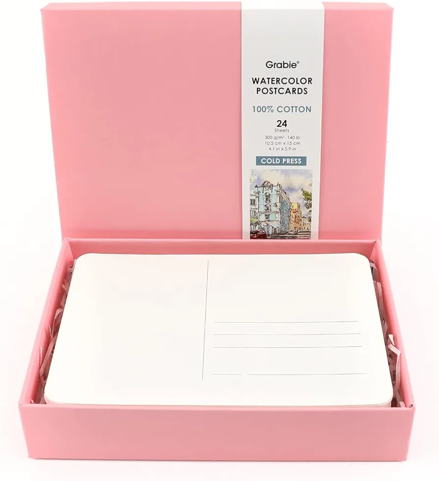 Grabie Watercolor Postcards, 100% Cotton, 24 Sheets, 4.1x5.9 Inches, 140lb (300gsm), Blank Note Cards for Watercolor Journal, Art Supplies for Thank You Notes, Invitations, and Greeting Cards