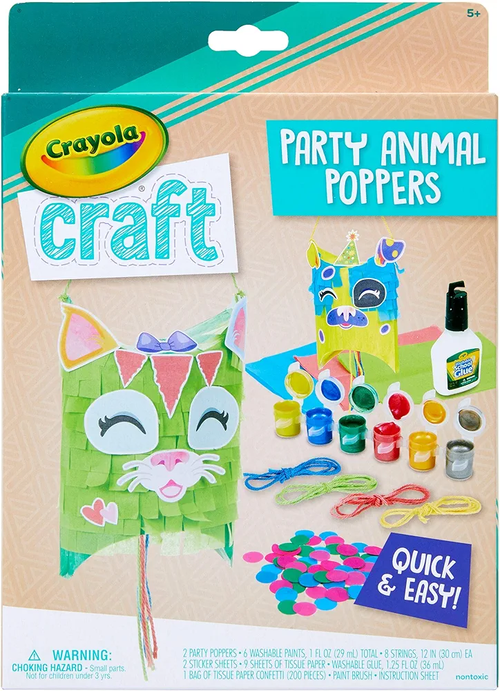 Crayola Craft Confetti Party Poppers, Animal Craft for Kids, Gift for Kids, Ages 5, 6, 7, 8, Multi