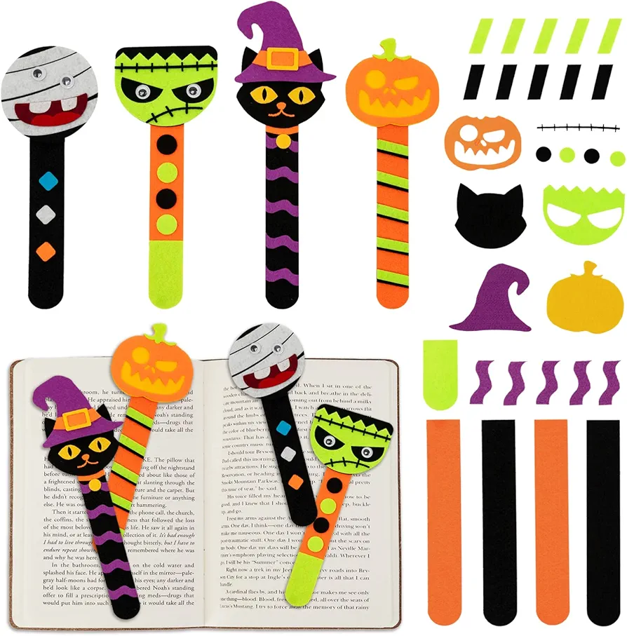 Shemira 16 Pack Halloween Crafts for Kids, Halloween Bookmark Craft for Party Favors, Halloween Trick or Treating Gifts Toys, Halloween Miniatures Prizes for Kids, Halloween School Art Activities
