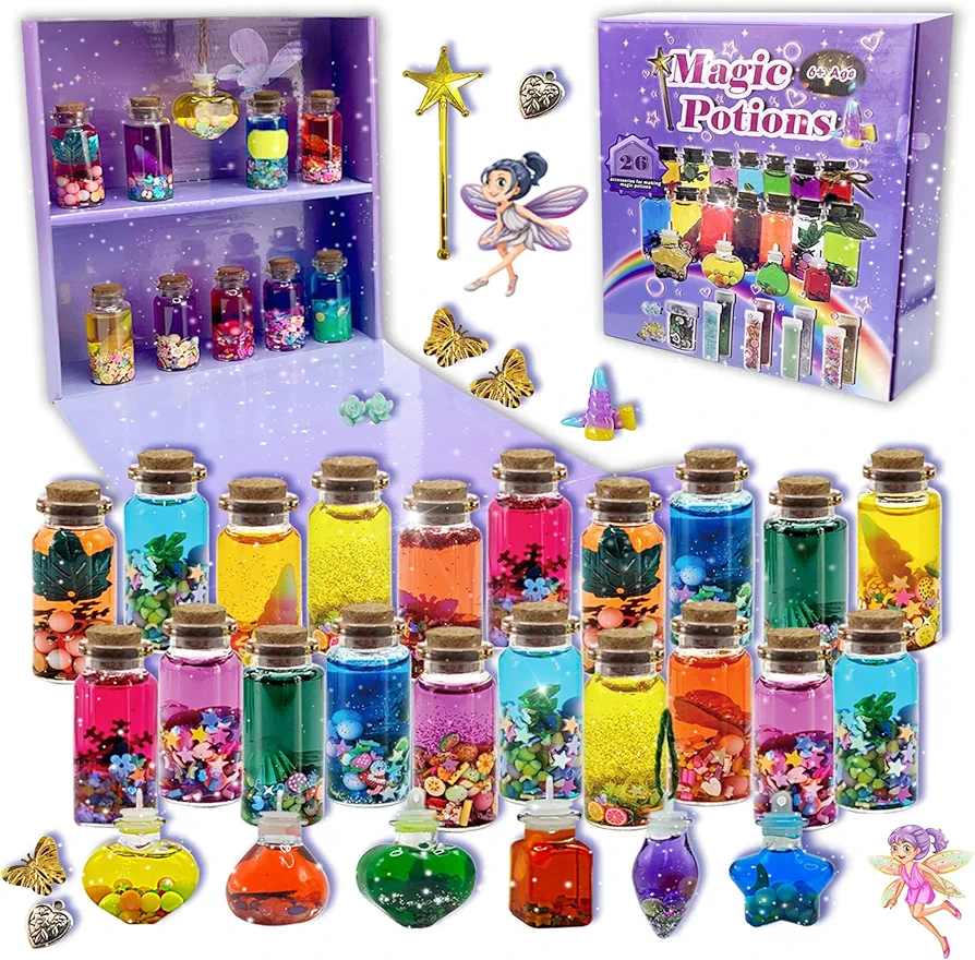 AWZNG Fairy Magic Potion Kit for Kids,26pcs Bottles Magic DIY Mixies Potions,Creative Art Craft Toy for Girls, Fun Birthday Gift Toys for Girl 6 7 8 9 10