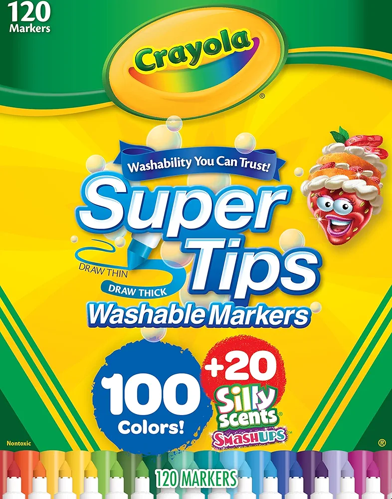 Crayola Super Tips Marker Set, 100 Washable Markers for Kids, 20 Scented Markers, Bulk Colored Markers, Gift for Kids [Amazon Exclusive]