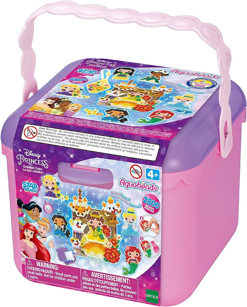 AquaBeads Disney Princess Creation Cube, Complete Arts & Crafts Bead Kit for Children - Over 2,500 Beads & Display Stand The Create Belle, Ariel, Tiana, Rapunzel and More