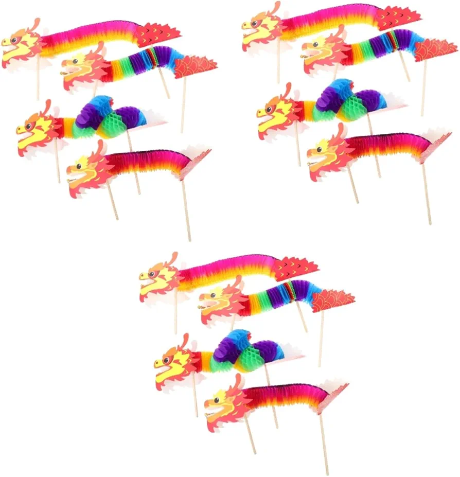 12 Sets Hand Drawn Flowers Party Supplies for Kids Dragon Ceiling Decorations Chinese Paper Dragon Decor Kid Toys Lunar New Year Lunar New Year Crafts Red Paper Child Bracelet