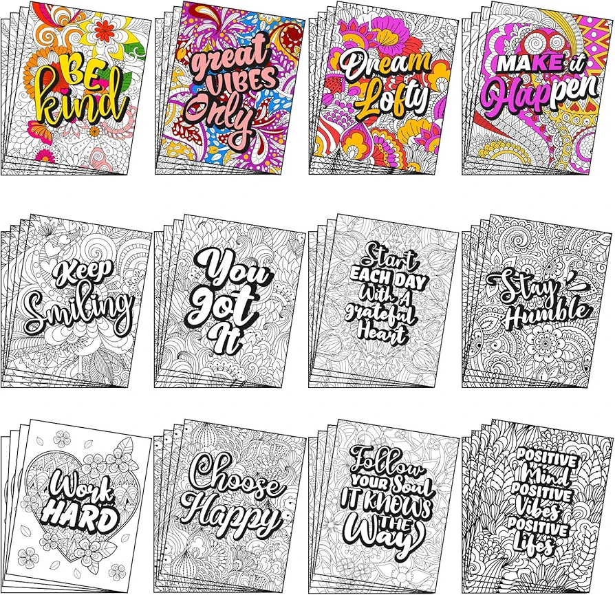 48 Pcs Mandala Coloring Poster for Adult Bulk Mandala Patterns Coloring Posters 11 x 8.26'' Inspirational Positive Posters Stress Relieving for Kids Classroom Art Craft Party Supplies