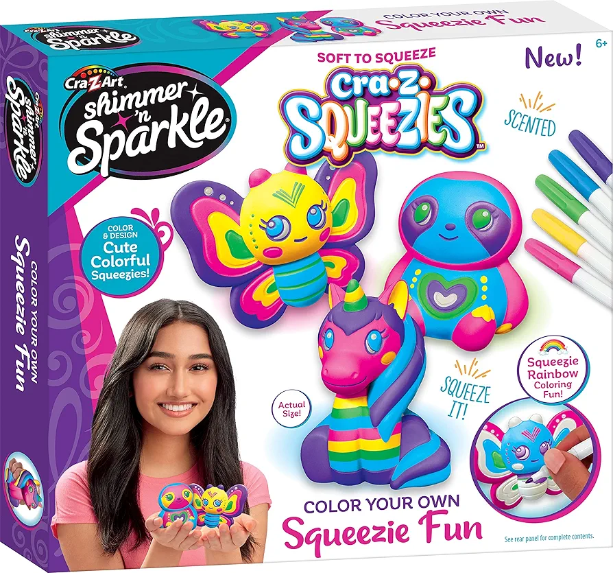 Shimmer ‘n Sparkle CRA-Z-Squeezies Color Your Own Squeezie Fun – 3 Count Butterfly, Unicorn and Owl Arts and Crafts Activity for Ages 6 and Up
