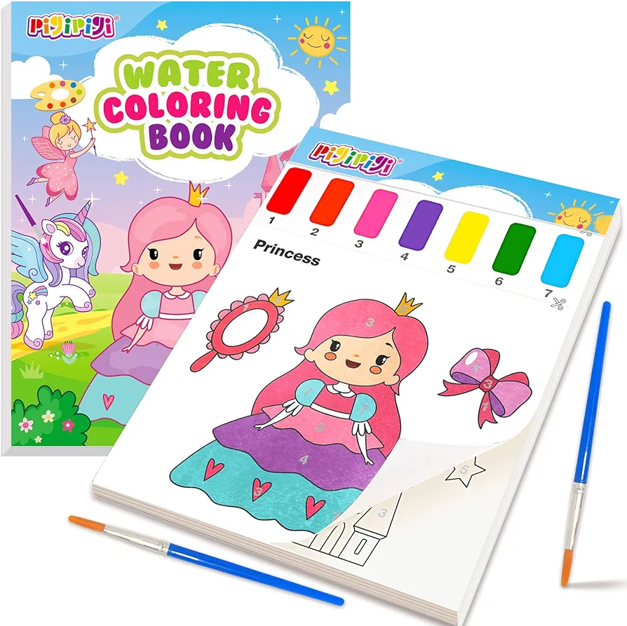 pigipigi Paint with Water Coloring Books: Princess Mess Free Watercolor Painting Kit - Arts and Crafts for Kids Ages 4 5 6 7 8 Years Old - Travel Activities Birthday Christmas Toy Gift