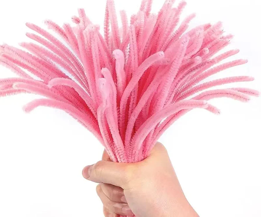 Zzkiyex Pink Pipe Cleaners, 100psc Pipe Cleaners Craft Supplies, Chenille Stems, Pipe Cleaners for Crafts, Art and Craft Supplies