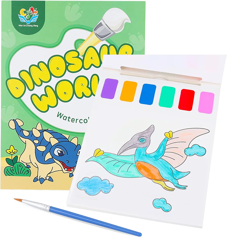 Water Coloring Book for Kids 4-8 3-5 Watercolor Painting Book Toddlers Arts Crafts Supplies Paint with Water Book Small Pocket Birthday Christmas Gifts Kid Boys Girls Toys (Midde Dinosaur)