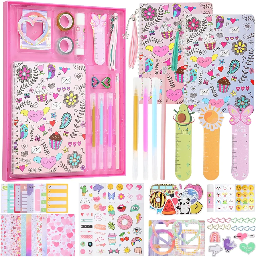 2 Pack DIY Journal Kit，Kid Journals for Girls Ages 8 9 10 11 12 13 14 Year Old, Interesting Birthday Gifts for Girls,Art & Crafts & Scrapbook & Diary Set
