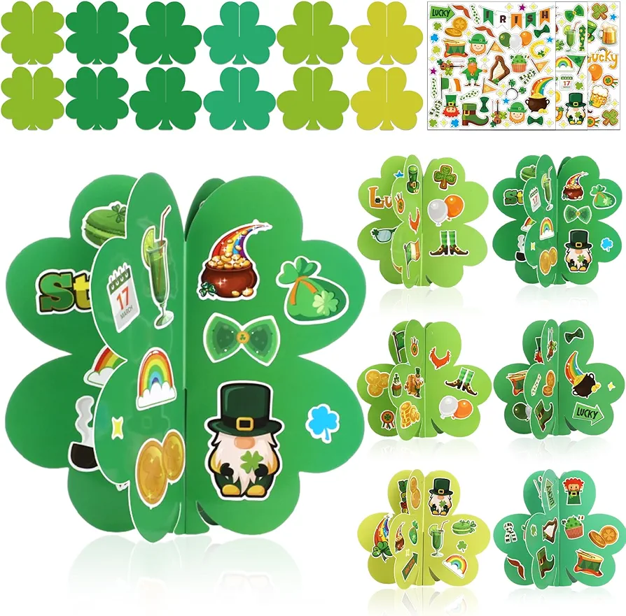 Qyeahkj 30 Sets St Patrick’s Day Party Craft Kit for Kids 3D Shamrock DIY Ornaments St. Patrick's Day Art Craft Green Clover Paper Ornaments Making Crafts for Classroom Activities Irish Party Favor