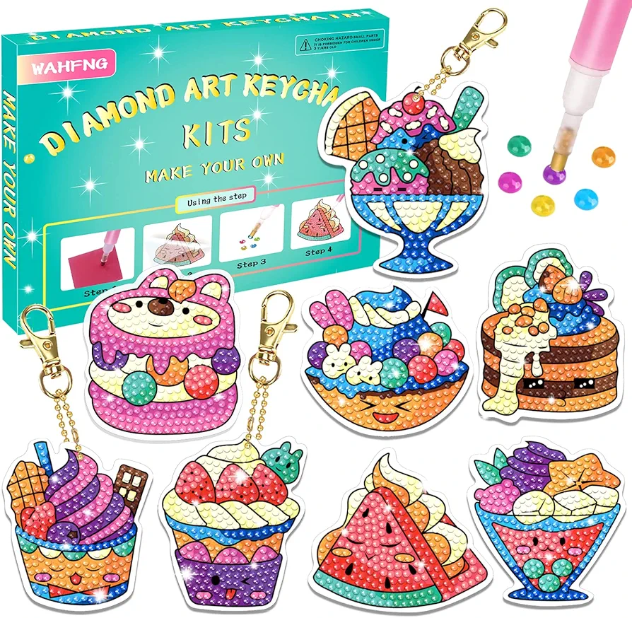 Diamond art Painting Kits For Kids - Make Your Own GEM Keychains - Arts and Crafts for Kids,Girls and Boys - Gem Art Painting Kits - Gift Ideas for Girls Crafts Age 4,5,6,7,8,9,10-12,6-8-SWEETS