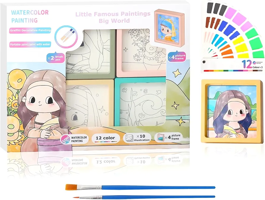Riomh Watercolor Paint Set for Kids Ages 4-8, Water Color Paint Sets| Mess Free Painting Kits for Kids Coming with 4 Frames, Arts and Crafts for Toddler Painting Activities