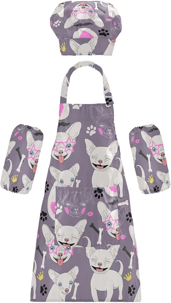 Happy Dog Purple Kids Apron And Chef Hat Set for Boys Girls Cooking Adjustable Aprons Toddler Child Apron with Pocket Lightweight Gardening Art Chef Apron for Baking Crafting Painting