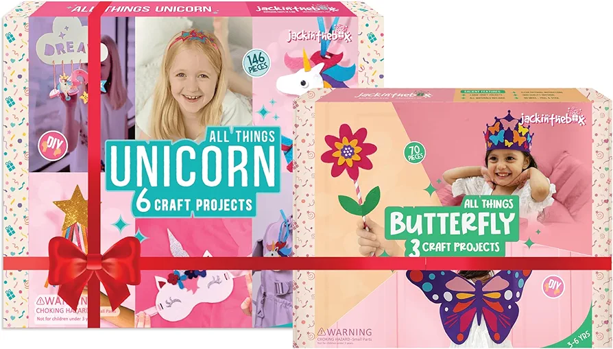 jackinthebox Gift for Little Girls (Unicorn 6-in-1 + Butterfly 3-in-1) Craft Kit for Kids | Butterfly & Unicorn Themed Arts and Crafts for Girls | Best Gift for Girls Ages 3 4 5 6 7 8 Years