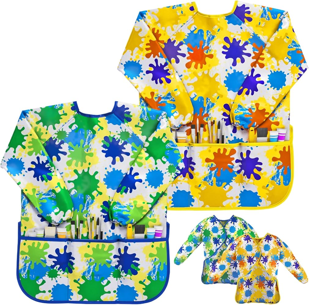 J MARK Waterproof Art Smock Painting Apron- 2 Pack Long Sleeve for Arts & Crafts
