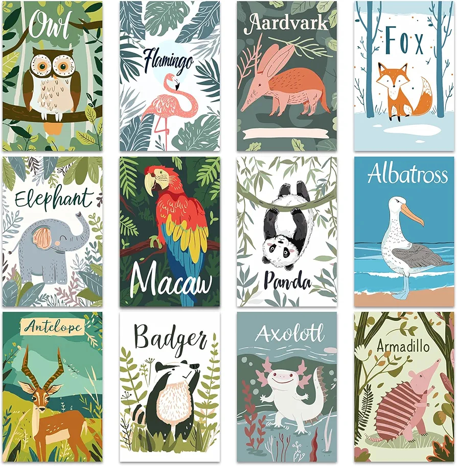 Motipuns 12 Packs Framed Paint by Numbers for Adults and Kids, DIY Acrylic Oil Painting Paint by Numbers Kits on Canvas, Drawing Paintwork Arts and Crafts for Home Wall Decor Gift 8X12 inch (Animal)