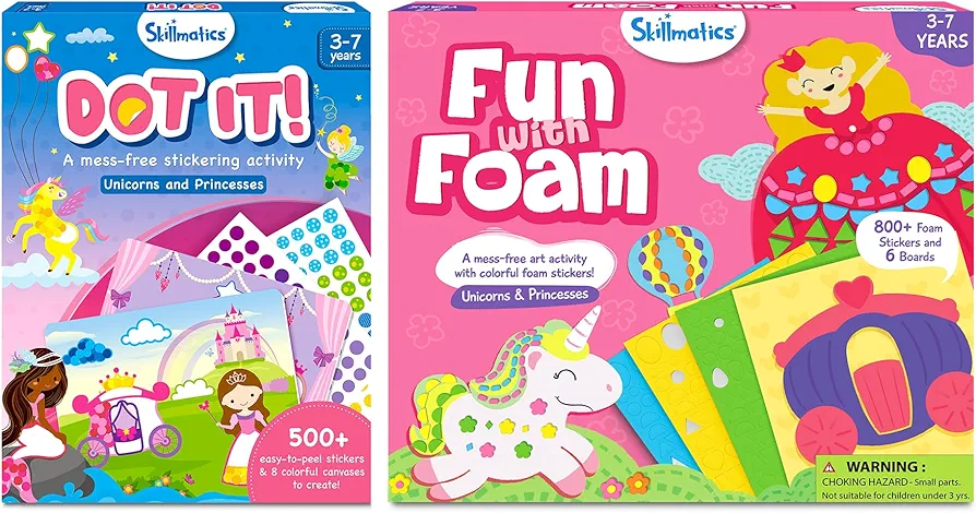 Skillmatics Dot It & Fun with Foam Unicorns & Princesses Theme Bundle, Art & Craft Kits, DIY Activities for kids